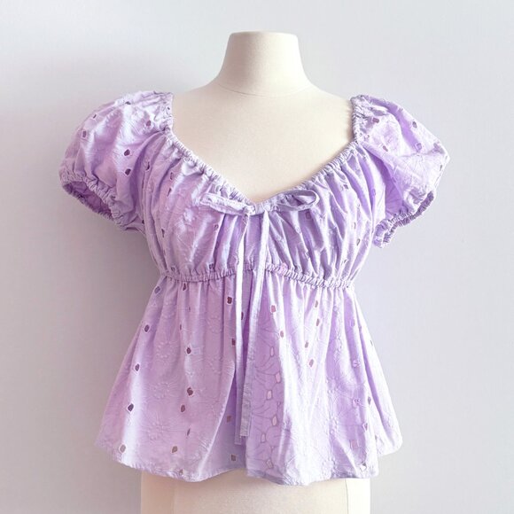 ASOS design purple eyelet peplum milkmaid top US10 - Picture 1 of 5